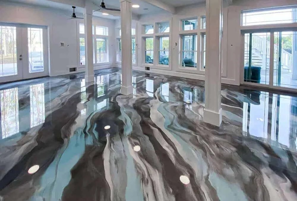 Marbled metallic epoxy floor installed in the Denver metro