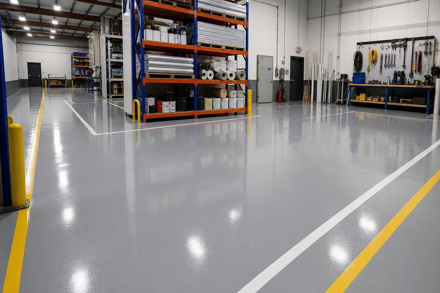 Durable dark industrial epoxy floor coating in a Denver facility
